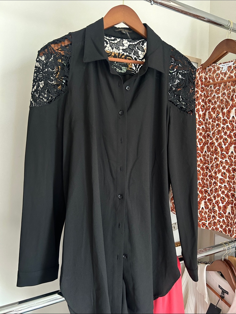 Alberto Makali M long sleeve Elegant Black Lace Shoulder Women's Top